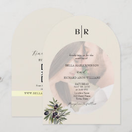 Ivory Olive Arched Photo Monogram Wedding Einladung