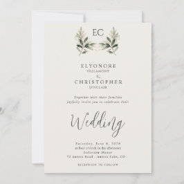 Ivory Olive Branch Monogram Photo Wedding Einladung