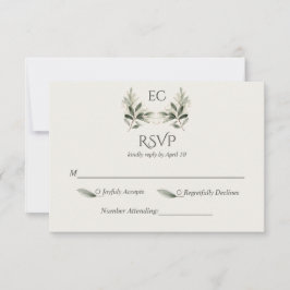 Ivory Olive Branch Monogram Wedding RSVP Karte