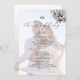 Ivory Olive Monogram Photo Wedding Program Programm