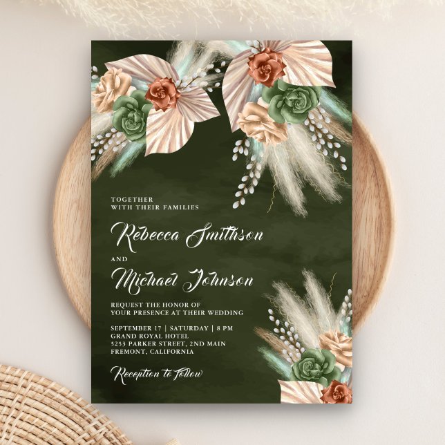 Ivory Palm Earthy Floral Pampas Sage Green Wedding Einladung (Von Creator hochgeladen)