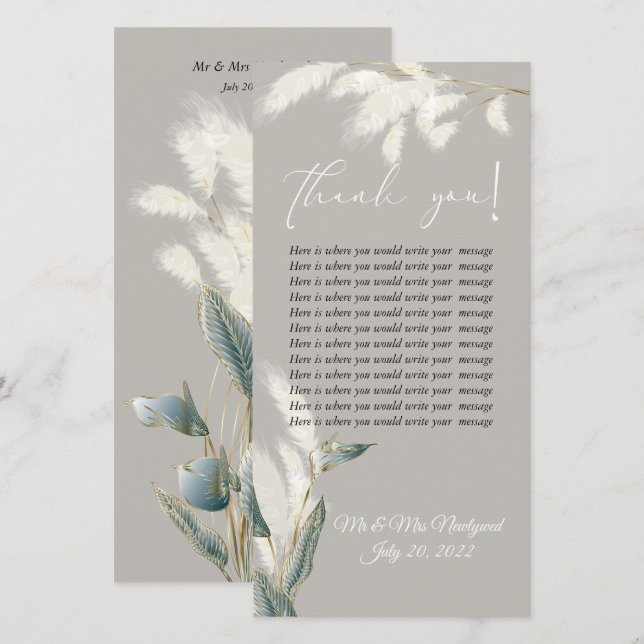 Ivory Pampas Table Grass Définition Merci Cartes (Devant / Derrière)