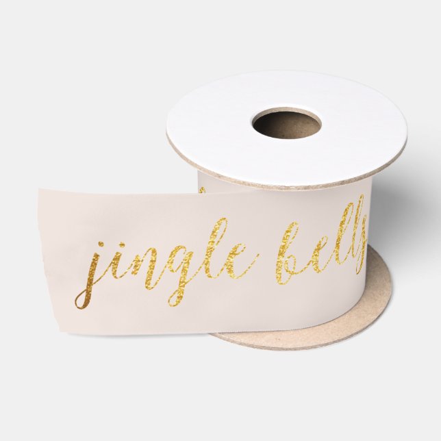 Ivory Pastel Golden Jingle Bells Satinband (Spule)