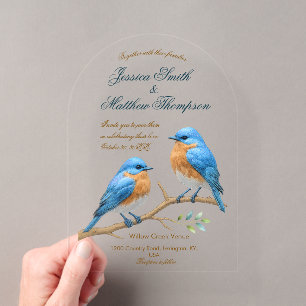 Ivory Pastel Lovebirds Romantische Bluebirds Hochz Acryleinladungen