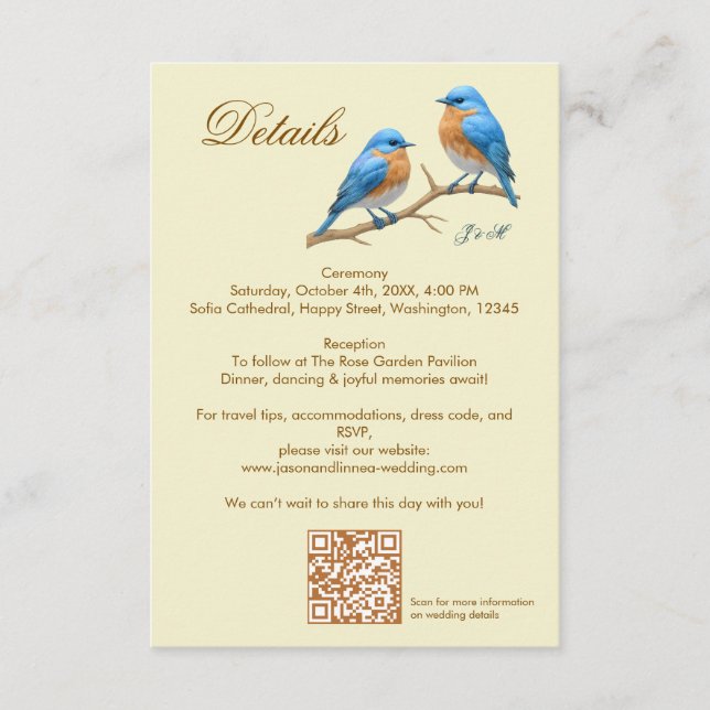Ivory Pastel Lovebirds Romantische Bluebirds Hochz Begleitkarte (Vorderseite)