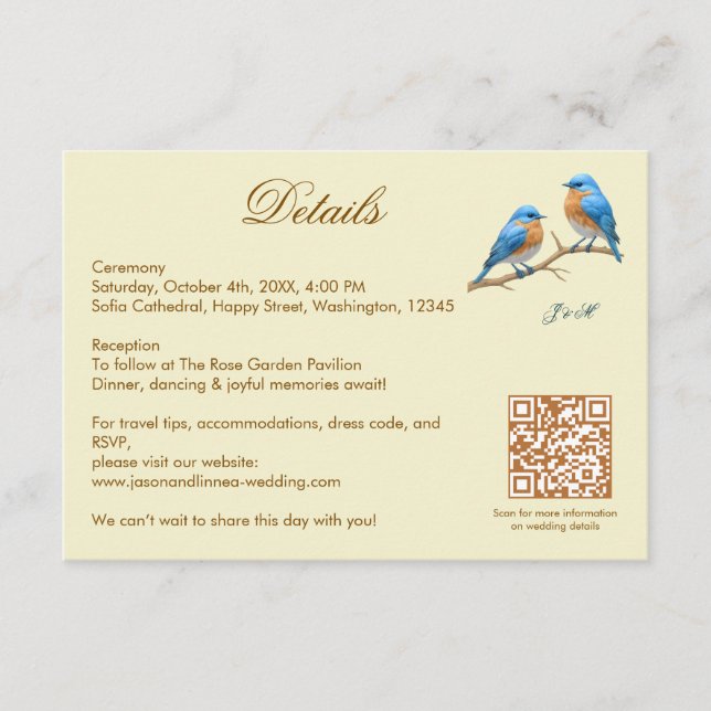 Ivory Pastel Lovebirds Romantische Bluebirds Hochz Begleitkarte (Vorderseite)
