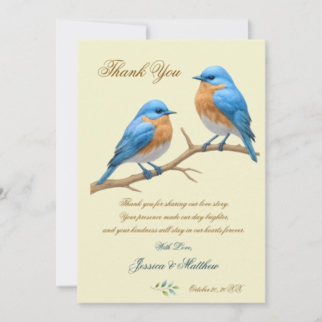Ivory Pastel Lovebirds Romantische Bluebirds Hochz Dankeskarte (Vorderseite)