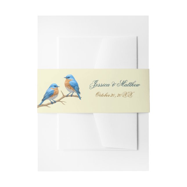 Ivory Pastel Lovebirds Romantische Bluebirds Hochz Einladungsbanderole (Vorderseite Beispiel)