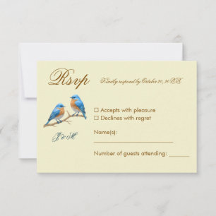 Ivory Pastel Lovebirds Romantische Bluebirds Hochz RSVP Karte