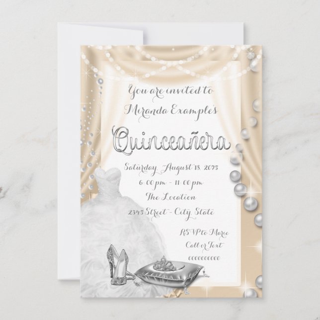Ivory Pearl Princess Quinceañera Einladung (Vorderseite)
