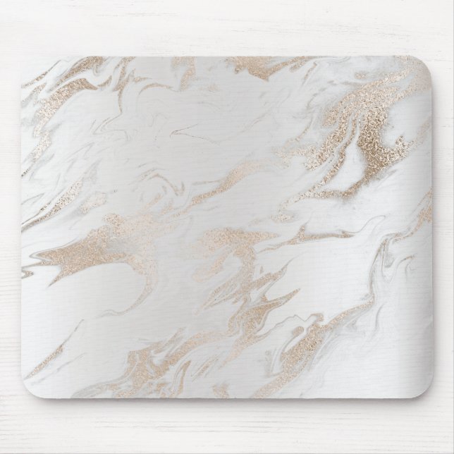 Ivory Pearly Titanium Gold White Gray Marble Mousepad (Vorne)