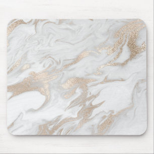 Ivory Pearly Titanium Gold White Gray Marble Mousepad