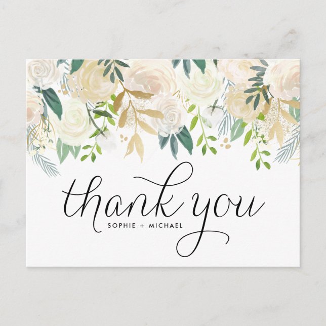 Ivory Peony Blume Floral Wedding Vielen Dank Postkarte (Vorderseite)