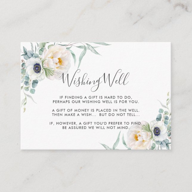 Ivory Peony Floral Eukalyptus Wedding wünscht sich Begleitkarte (Vorderseite)