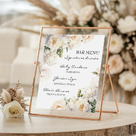 Ivory Peony Floral Signature Drinks Menu Poster