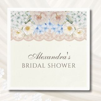 Ivory Peony Hydrangea Bridal Shower Paper Napkin Serviette