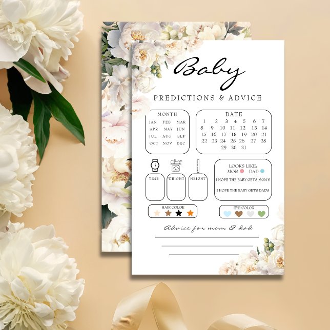 Ivory Peony Neutral Baby Predictions Card (Von Creator hochgeladen)