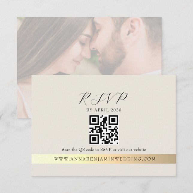 Ivory Photo QR Code Wedding RSVP Karte (Vorne/Hinten)