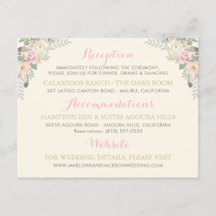 Ivory Pink Gold Floral Boho Hochzeitsinformationen Begleitkarte