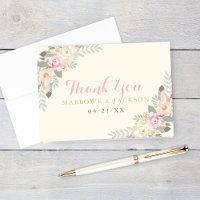 Ivory Pink Gold Floral Boho Wedding Monogram