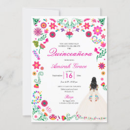 Ivory Pink Otomi Stickerei Quinceañera Einladung