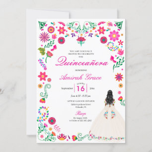 Ivory Pink Otomi Stickerei Quinceañera Einladung