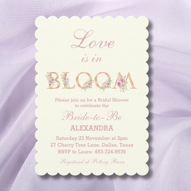 Ivory Pink Roses Love is in Bloom Bridal Shower Einladung (Von Creator hochgeladen)