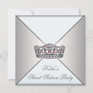 Ivory Pink Tiara White 16 . Geburtstag Party Einladung
