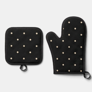 Ivory Polka Dots auf schwarz Ofenhandschuh & Topflappen-Set