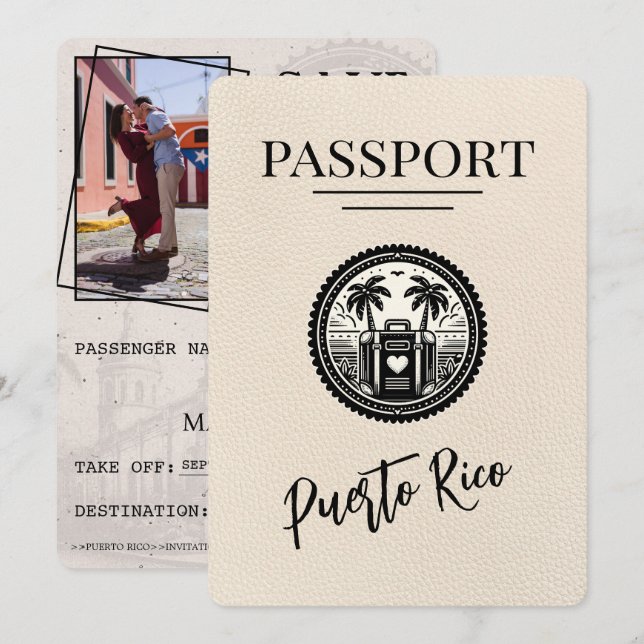 Ivory Puerto Rico Passport Save The Date (Vorne/Hinten)