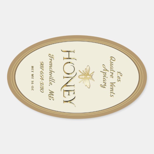Ivory Queenline Miel Étiquette Heraldic Bee Gold (Devant)