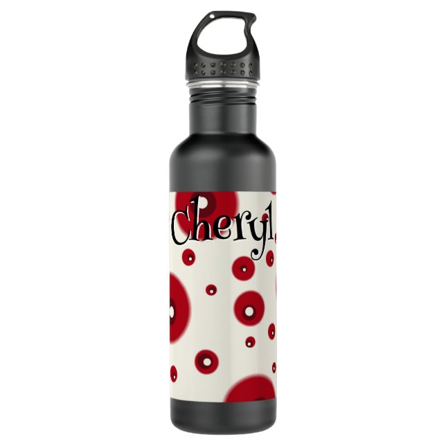 Ivory Red Dots Funky Whimsical Circle Pattern  Edelstahlflasche (Vorderseite)