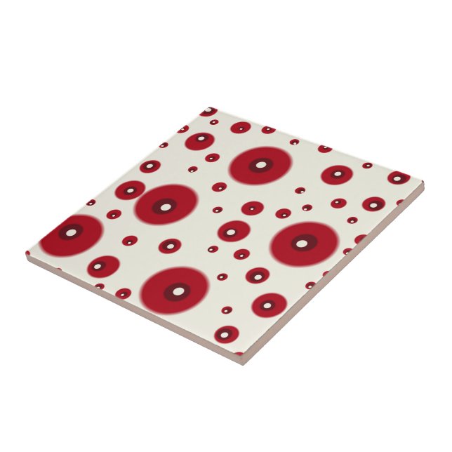 Ivory Red Dots Funky Whimsical Circle Pattern  Fliese (Seite)