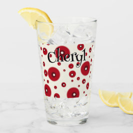 Ivory Red Dots Funky Whimsical Circle Pattern  Glas