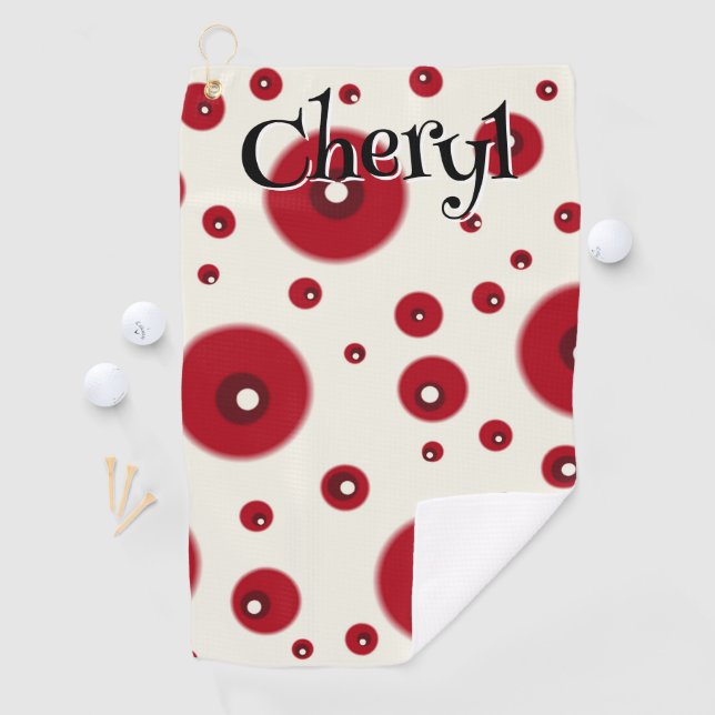 Ivory Red Dots Funky Whimsical Circle Pattern  Golfhandtuch (Insitu)