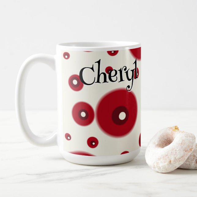 Ivory Red Dots Funky Whimsical Circle Pattern  Kaffeetasse (Mit Donut)