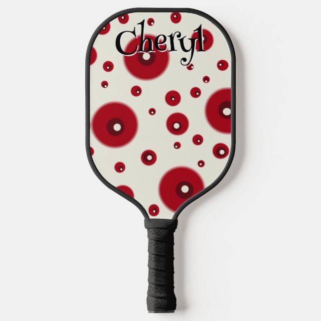 Ivory Red Dots Funky Whimsical Circle Pattern  Pickleball Schläger (Vorderseite)