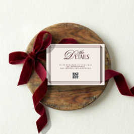 Ivory Red Old Money Wedding Details QR code Begleitkarte
