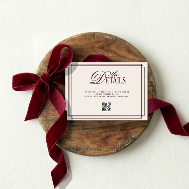 Ivory Red Old Money Wedding Details QR code Begleitkarte (Von Creator hochgeladen)