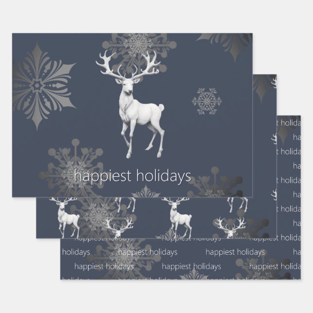 Ivory Reindeer Weihnachten | Blau Geschenkpapier Set (Set)