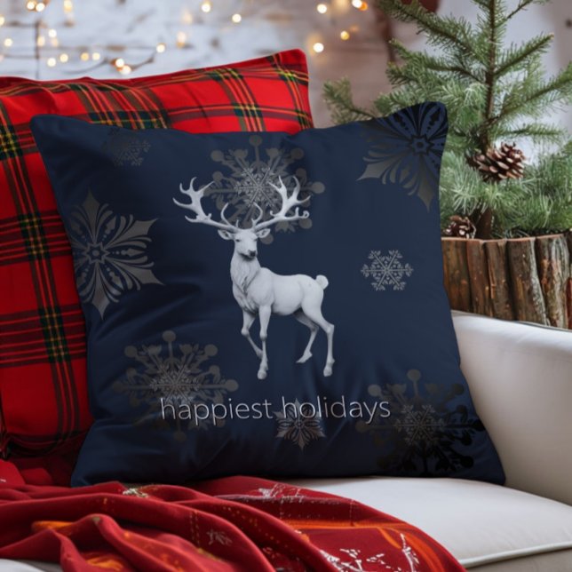 Ivory Reindeer Weihnachten | Blau Kissen (Blue Ivory Reindeer Christmas Throw Pillow)