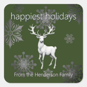 Ivory Reindeer Weihnachten   Green Quadratischer Aufkleber