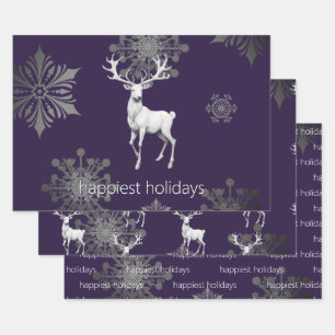 Ivory Reindeer Weihnachten Lila Geschenkpapier Set