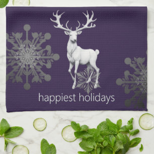 Ivory Reindeer Weihnachten   Lila Geschirrtuch