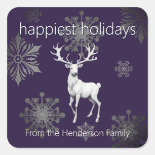 Ivory Reindeer Weihnachten   Lila Quadratischer Aufkleber