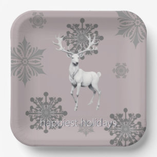Ivory Reindeer Weihnachten Pink Pappteller