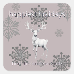 Ivory Reindeer Weihnachten Pink Quadratischer Aufkleber