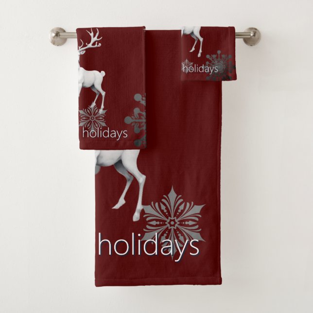 Ivory Reindeer Weihnachten | Rot Badhandtuch Set (Insitu)