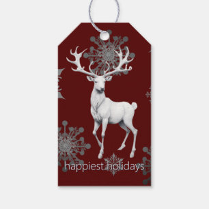 Ivory Reindeer Weihnachten   Rot Geschenkanhänger