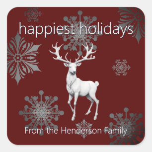 Ivory Reindeer Weihnachten Rot Quadratischer Aufkleber